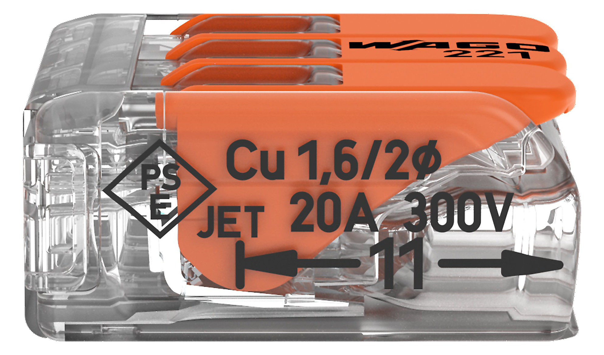 WAGO 221-413 COMPACT-Verbindungsklemme für alle Leiterarten max. 4mm² transparent 50 Stück