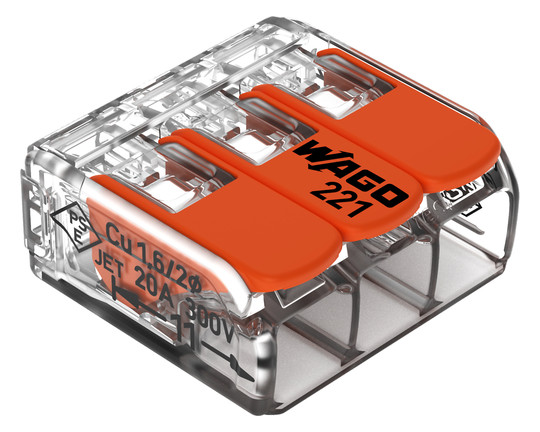 WAGO 221-413 COMPACT-Verbindungsklemme für alle Leiterarten max. 4mm² transparent 50 Stück