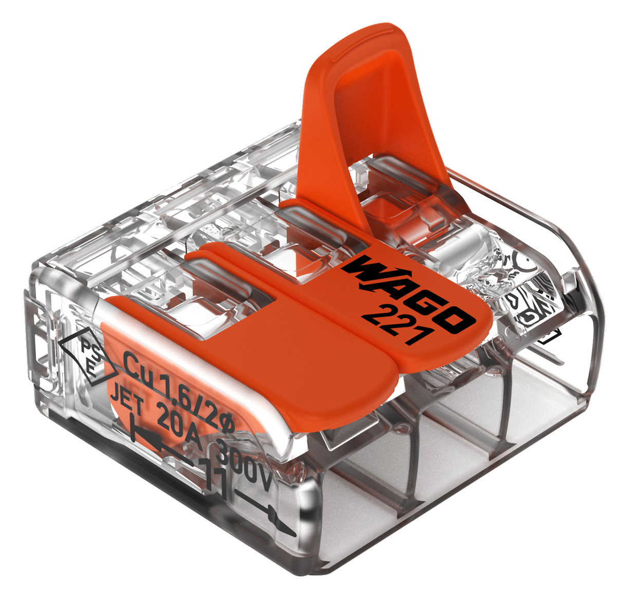 WAGO 221-413 COMPACT-Verbindungsklemme für alle Leiterarten max. 4mm² transparent 50 Stück